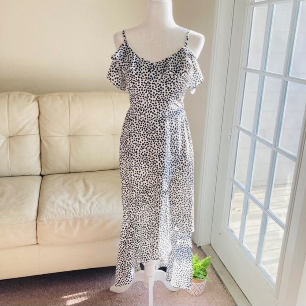 A. Byer Black Off-White Polka Dot Abstract High Low Dress Size Small